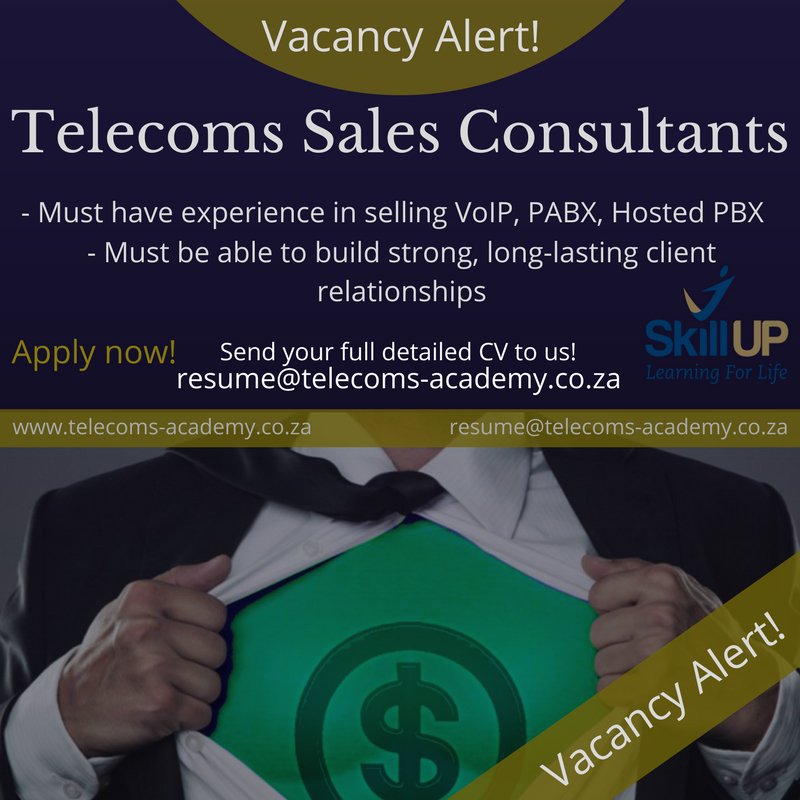 Our Telecoms Client based in Cape Town is looking for ambitious and driven sales consultants with working experience in the telecommunication industry.  Own transport essential and salary is market related.