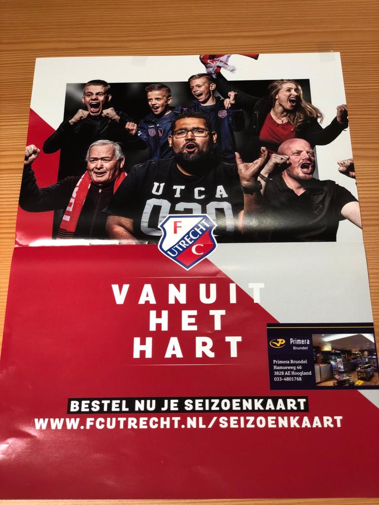 FC Utrecht seizoenskaart is te koop.
#fcuposter
 Vrijdag 28 juni 19:00 uur oefenwedstrijd #AmersfoortsElftal -FC Utrecht bij v.v. Amsvorde Leusderweg 310