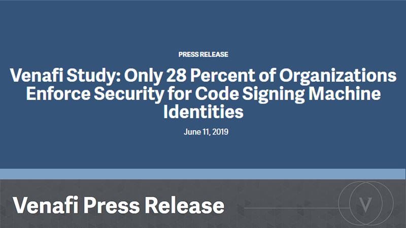 Venafi's tweet photo. A Venafi study found that although security professionals understand the risks of code signing, they are not taking proper steps to protect their organization from attacks.

Read the key findings: https://t.co/8pfDNz9uhC

#cybersecurity #cybercrime #cyberattack #MachineIdentities https://t.co/nXQomCt8Ys