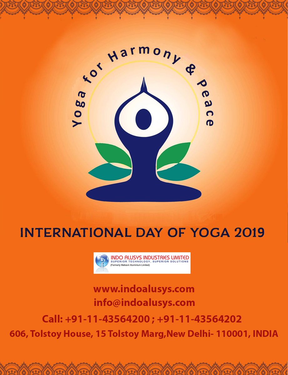“Yoga adds energy, strength and beauty to body, mind and soul.”
#Yoga #YogaDay2019 #YogaForAll #YogaForHarmony #YogaForPeace #AluminumExtrusions #Aluminum #AluminumProducts #IndoAlusys
indoalusys.com