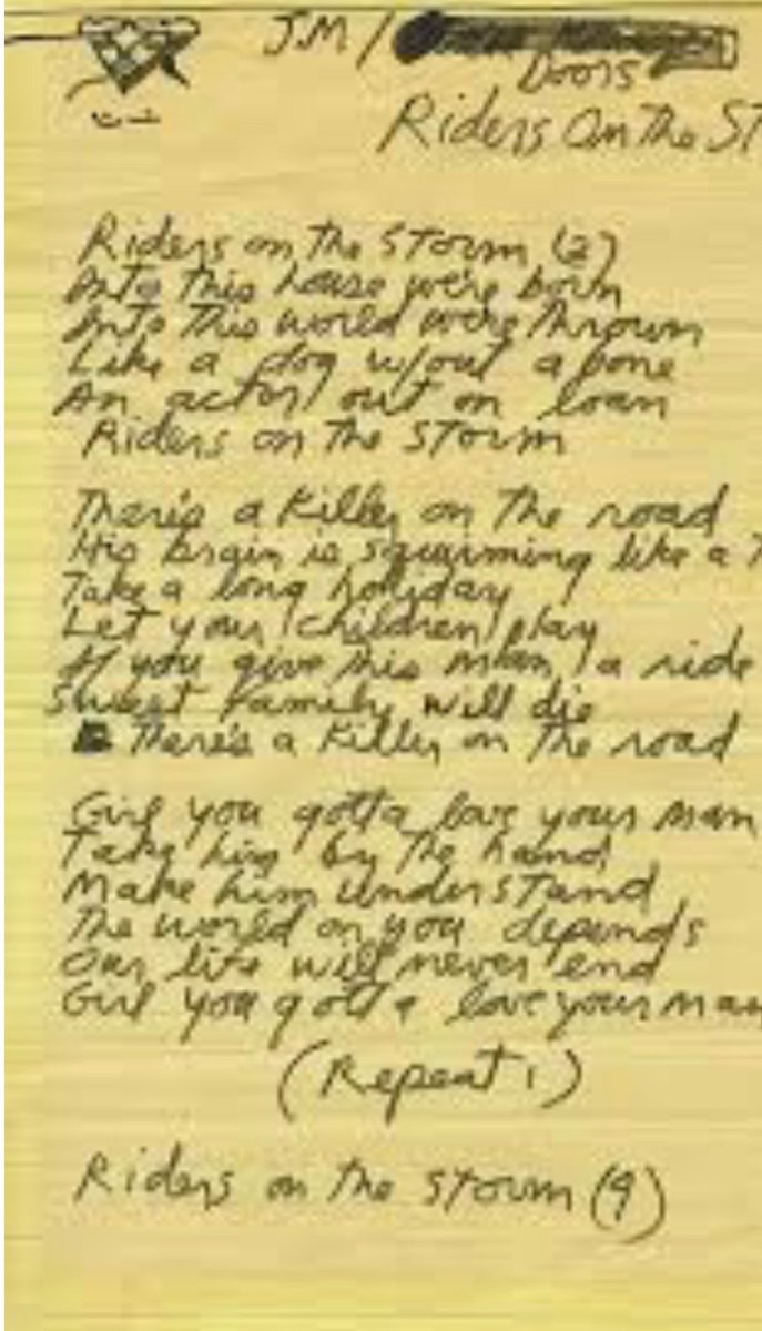 Matt Pinfield The Doors Riders On The Storm These Are Jim Morrison S Handwritten Lyrics He Wrote And Referred To During The Recording Of The Song T Co Fhoxn7kpvg
