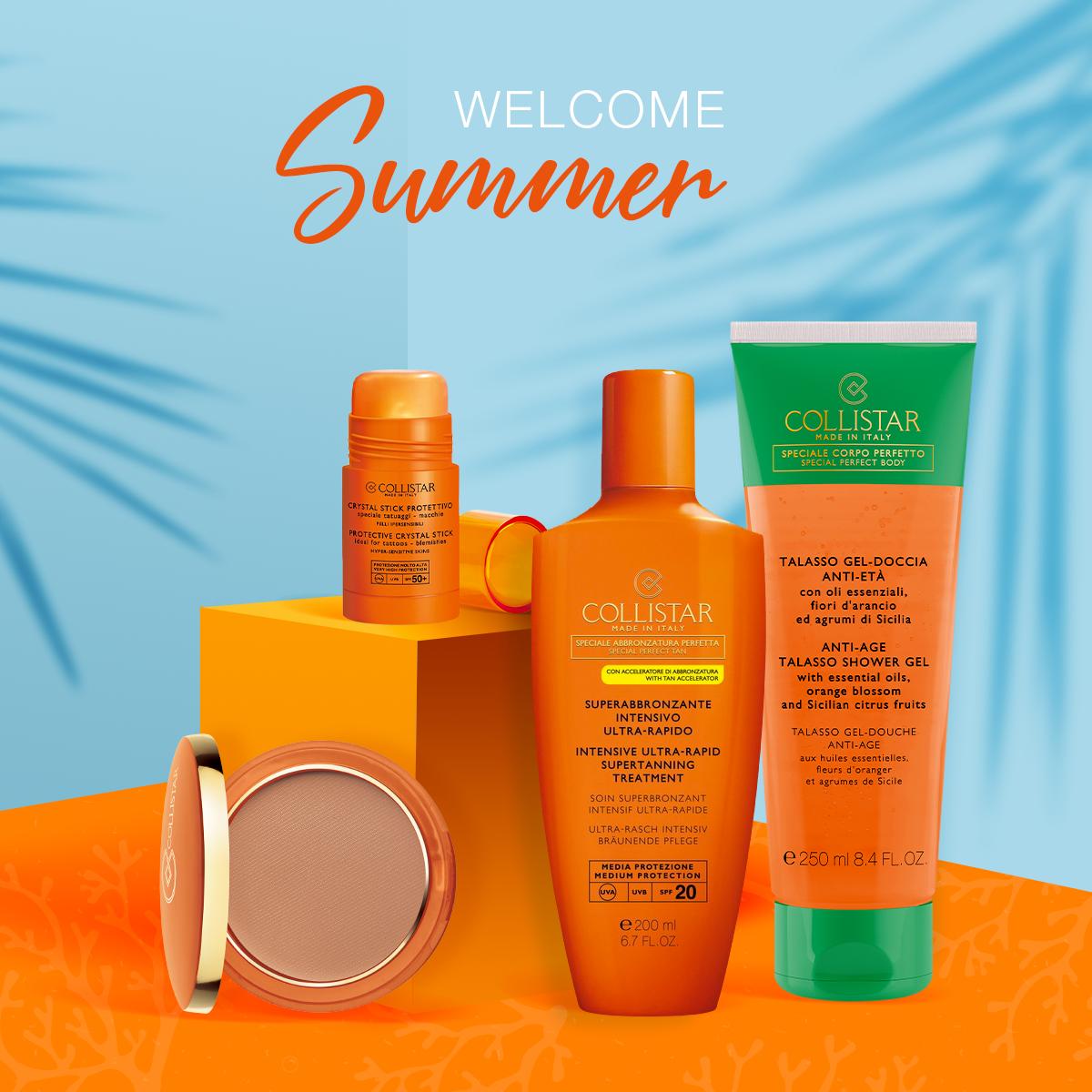 CollistarBeauty's tweet photo. Quanto l’abbiamo aspettata? Finalmente possiamo dare il BENVENUTO all’ESTATE, ai suoi colori, al sole e soprattutto all’abbronzatura!! 🌞🌴⛱️ Buona estate a tutte #CollistarLovers! https://t.co/lcDnMzTMJL