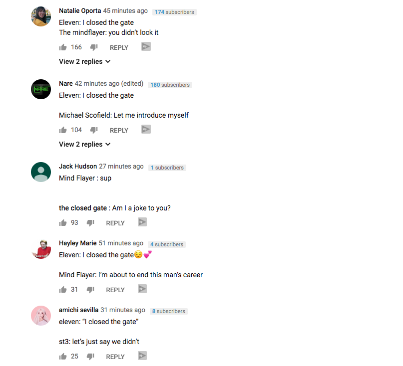 Eleven and the Mind Flayer have spawned a new meme, c/o the #StrangerThings trailer comments on YT🚪