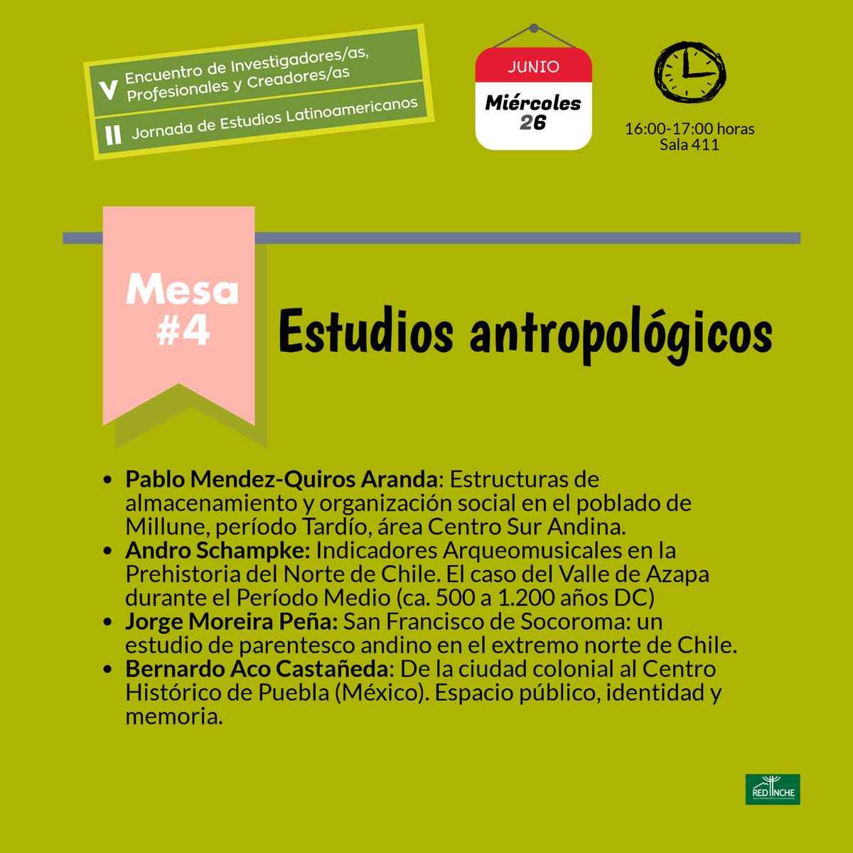 Mesas de ponencias 1, 2 , 3 y 4, miércoles 26 de junio. #VEncuentro #IIJEL #IIJEL Universidad de Barcelona, Facultad de Geografíae Historia.26, 27 y 28 de junio
redinche.org/asiste-gratuit…