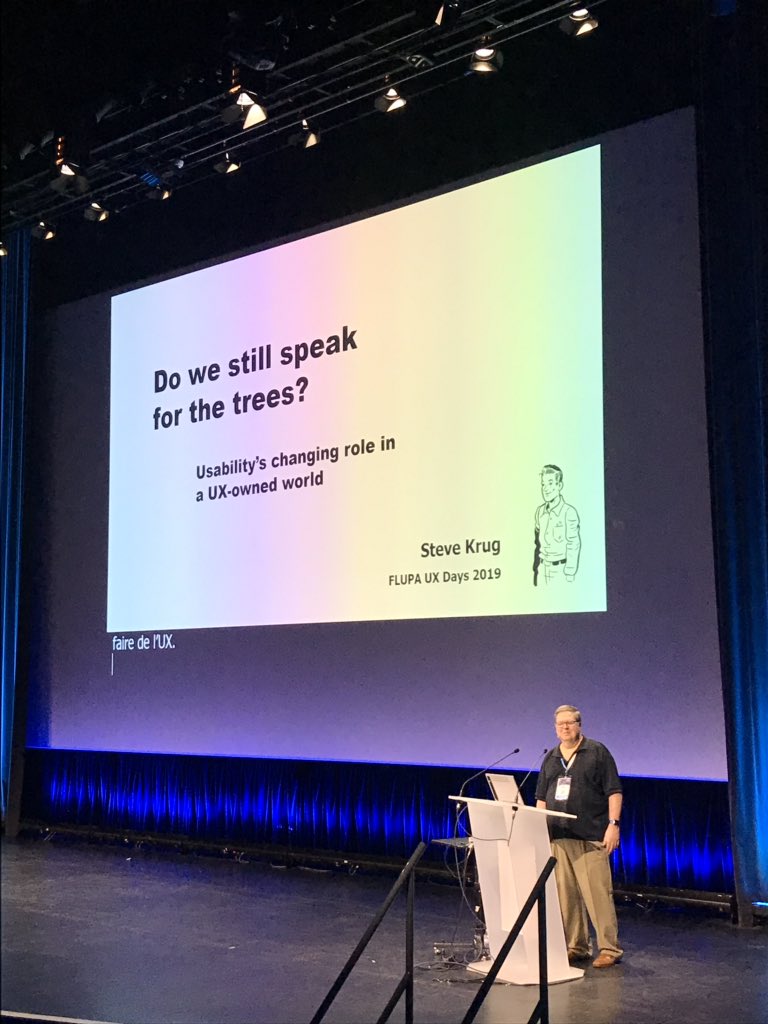 ___wendyb's tweet photo. And off we go!!! @flupa starting this day with a presentation by Steve Krug “Do we still speak for the trees?” a reference to the Lorax #UXDays19 #uxdesign #uxdays19 https://t.co/VH6mOPkuyv