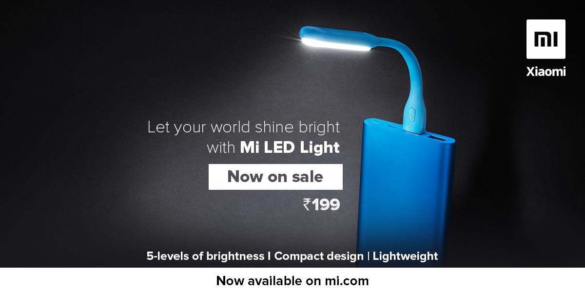 XiaomiIndia's tweet photo. Let there be light! Mi fans, the #MiLEDLight is back on sale.
Features -
✔️5-levels of brightness
✔️Compact design
✔️Lightweight
Head here --> https://t.co/SymmT1fbad and get it at just ���199. https://t.co/bvCyXlRi5a