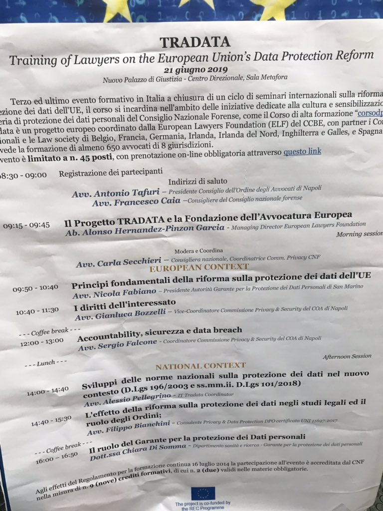 #TRADATA is today at the Palazzo di Giustizia of Naples, Italy. Experts will be dealing with very relevant topics on data protection in the last project’s seminar to be held in Italy. <a href="/CNF_it/">Consiglio Nazionale Forense</a> <a href="/EU_Justice/">EU Justice</a>