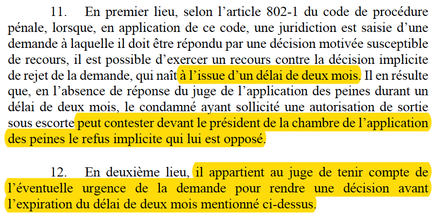 N_Hervieu's tweet photo. A noter : Le @Conseil_constit ne censure pas le dispositif concernant les personnes condamnées, mais il précise les conditions de recours contre les décisions #implicites de refus d'autorisation de sortie sous escorte. https://t.co/Pn4tkPORoJ