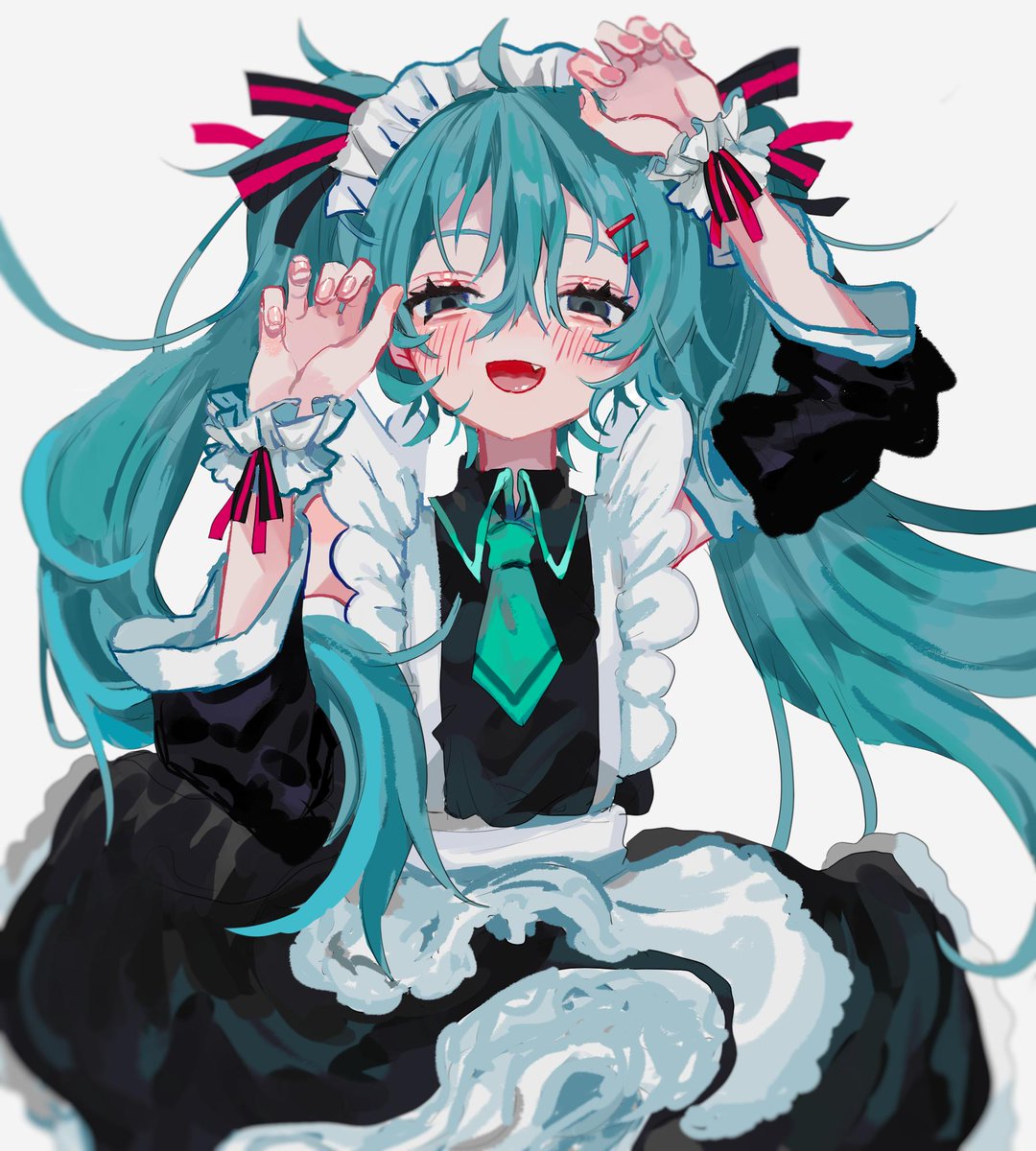 hatsune miku 1girl solo necktie maid long hair twintails maid headdress  illustration images
