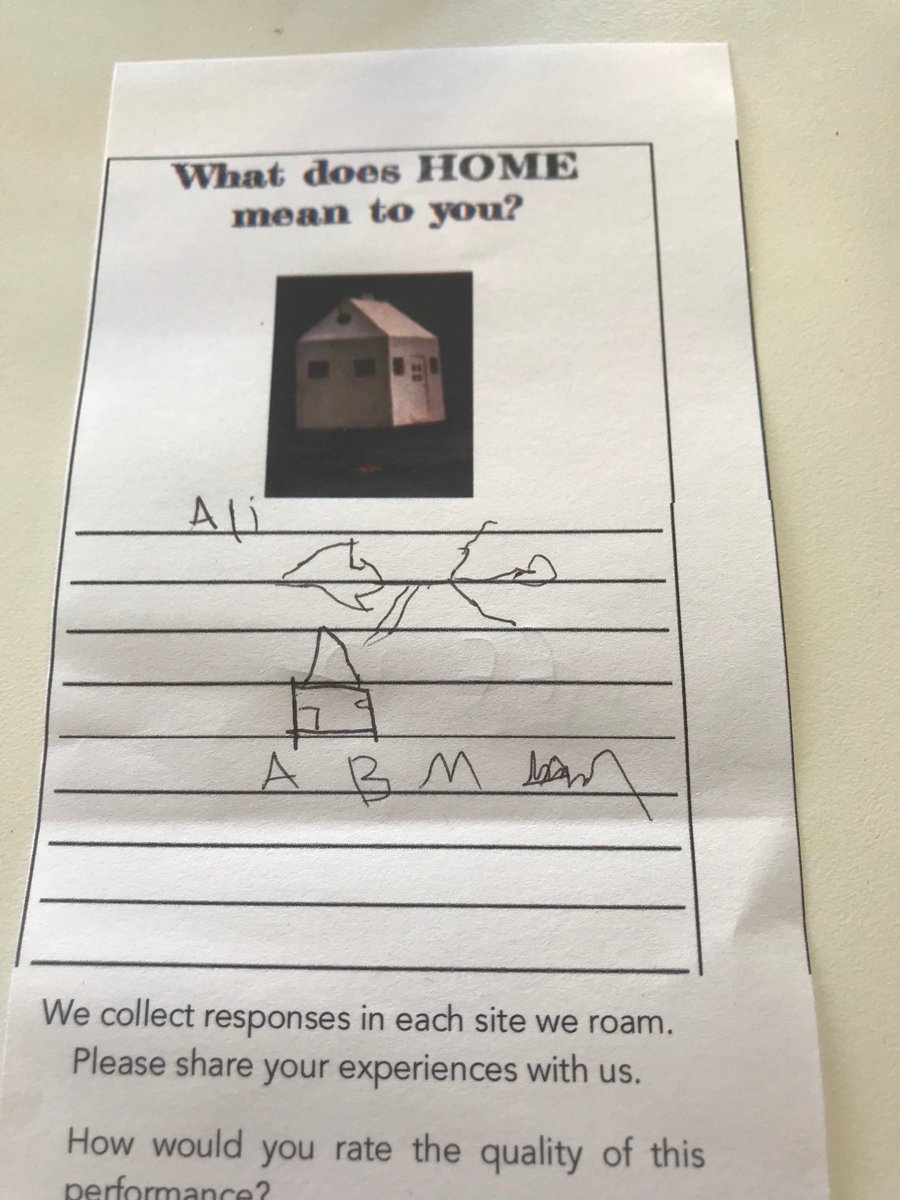 Was heartwarming to have some children from Syria who have made Llanelli their home respond to #wheninroam . This was Ali’s notion of home: 
#refugeeweek #whatdoeshomemeantoyou (Audience responses #25, Llanelli)