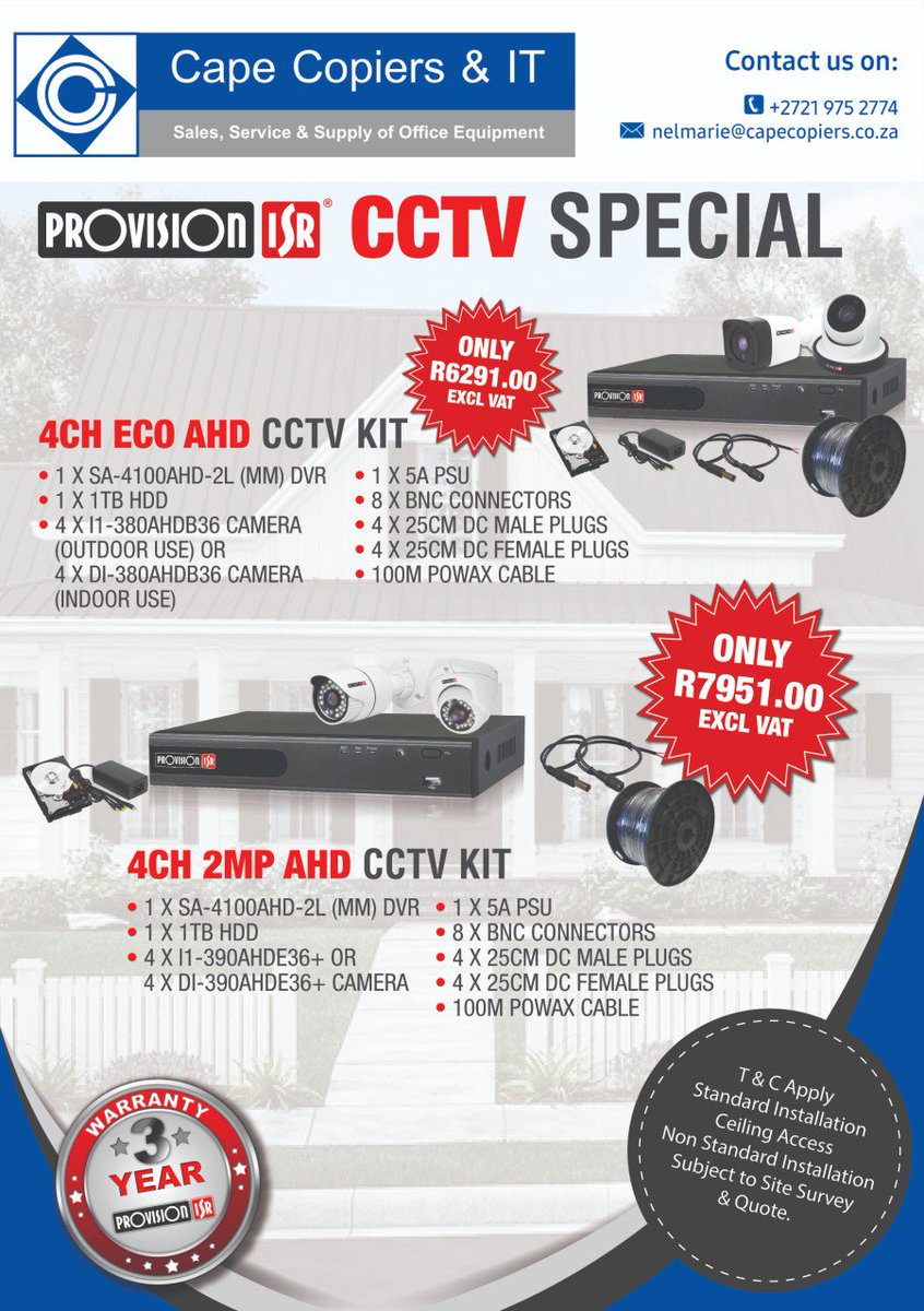 bnithewillows's tweet image. Contact Nelmari from Cape Copiers &amp;amp; I.T for great deals on CCTV equipment and more! 

#CCTV #BNI