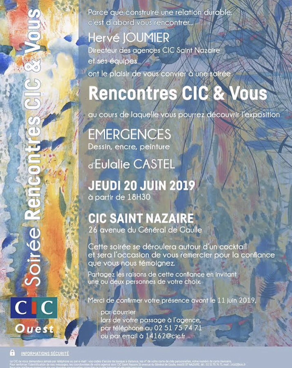 ledeanmorgane's tweet photo. #CICOUEST 
Toute l'équipe du CIC de St Nazaire est heureuse d'avoir partagé un moment convivial avec ses clients autour de nos valeurs communes #une banque digitale mais avant tout humaine #proximité merci à Eulalie Castel pour la présentation de ses œuvres (@eulalie_castel) https://t.co/EkyRe9xK8N