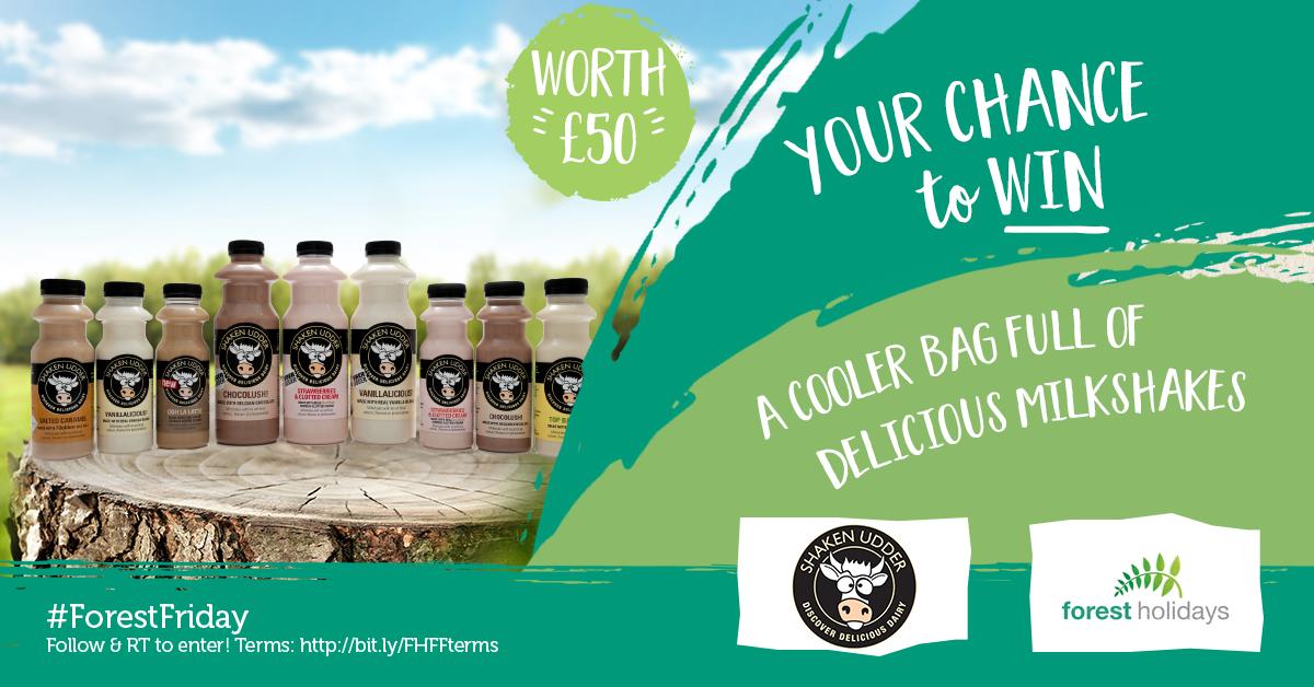 forestholidays's tweet photo. #ForestFriday #competition time! #Follow us, #retweet this post and tag a friend to win a cooler bag full of delicious @ShakenUdder milkshakes! Closes 24/06/19 Terms: https://t.co/vdVnu592CU https://t.co/LgnpaM4d53