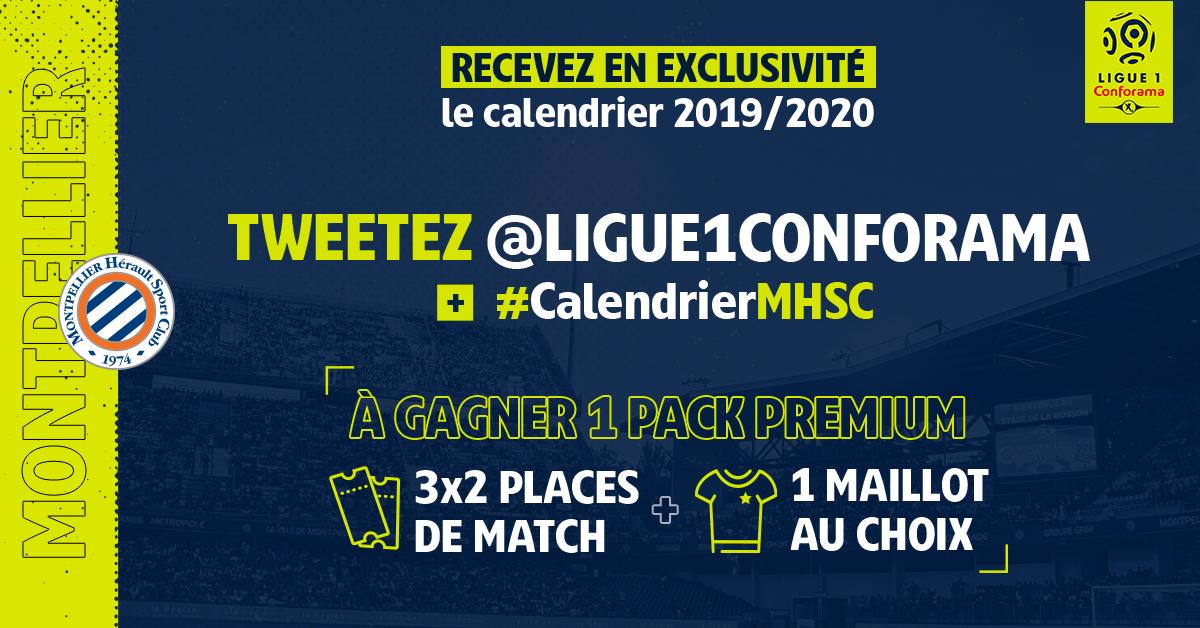 Ligue1's tweet photo. 🔶🔷 Supporters du @MontpellierHSC, derniers jours pour recevoir le calendrier 2019/2020 de votre club 🗓 !
📲 Tweetez @Ligue1Conforama ➕ #CalendrierMHSC pour recevoir le calendrier de votre équipe préférée 😉 !
🎁 Participez et tentez de gagner le pack premium 🎟️👕 https://t.co/RtjiEd9Fem