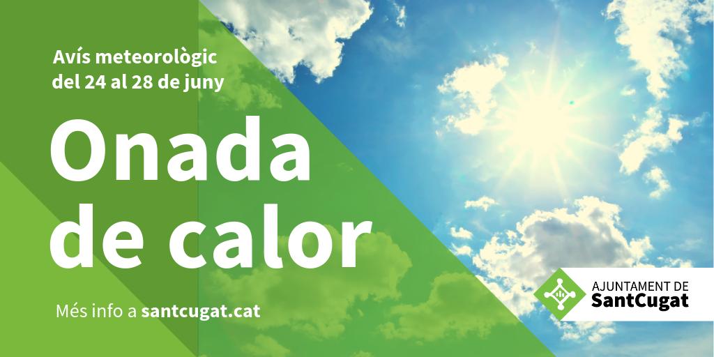📢A partir de dilluns 24 de juny es preveu un episodi d'onada de calor que persistirà com a mínim fins divendres 28 ‼️La temperatura mínima al litoral podria ser superior als 22 ºC 🌡️⬆️‼️ #SantCugat ℹ️Consells 👉bit.ly/consellscalor <a href="/meteocat/">Meteocat</a> <a href="/policiastc/">policiastc</a> #ProteccioCivilStc