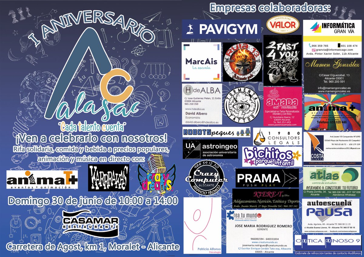 Recordad que el próximo 30 de junio celebramos nuestra fiesta pública I Aniversario ALASAC, con música, animación y mucho más. Anímate y ven a conocernos!