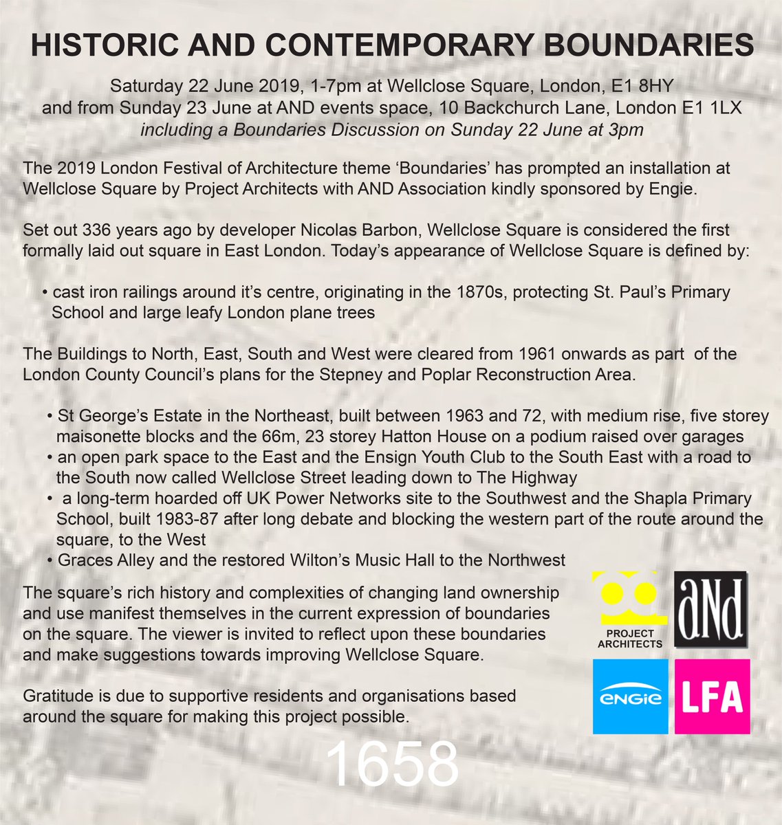 #wellclosesquare #LBTH #LFA2019 - Past Peeps - Circling Wellclose Square - Historic and Contemporary Boundaries - 1658 - <a href="/LFArchitecture/">London Festival of Architecture</a>
