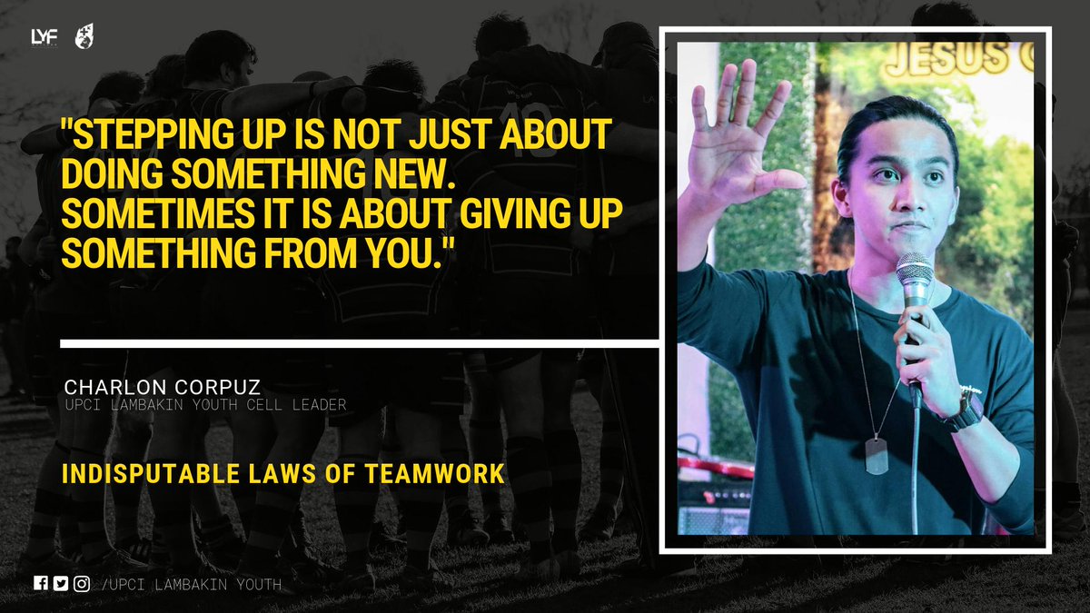 upcilambakin's tweet photo. "STEPPING UP IS NOT JUST ABOUT DOING SOMETHING NEW. SOMETIMES IT IS ABOUT GIVING UP SOMETHING FROM YOU."
- Charlon Corpuz
UPCI Lambakin Cell Leader
#LYFBuilder #UPCILambakin #IndinsputableLawOfTeamwork https://t.co/0UXUsbpoxr