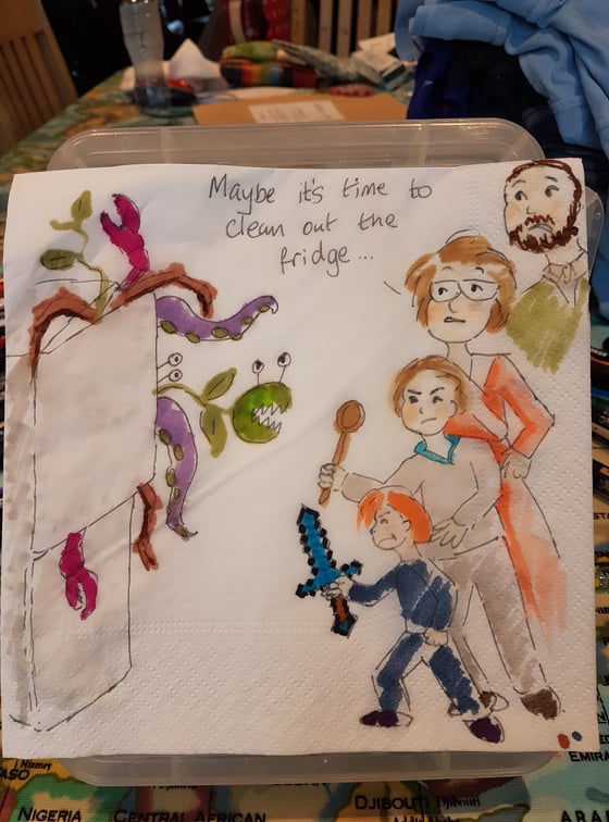 MarthasNapkins's tweet image. I finally convinced my wife, Martha, to let me start an account to share these. Every morning, she draws on our daughter Ailbhe's lunchbox napkin to give her a smile in school. I'll be using this account to share all the napkins from this year, and her other art. #marthasnapkins