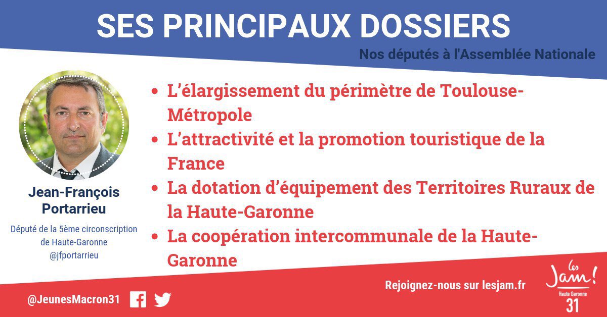 Les principaux dossiers portés par Jean-François Portarrieu, Député de la 5ème circonscription de Haute-Garonne 💪🏼 #circo3105

🖥 Suivez son actualité sur : portarrieu.fr