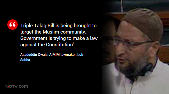 ndtv's tweet photo. Asaduddin Owaisi, AIMIM chief, criticised the #TripleTalaqBill over a provision that jails the husband for 3 years. He called the Bill discriminatory.

Read here https://t.co/5phVFyhGkQ https://t.co/StOojc491o