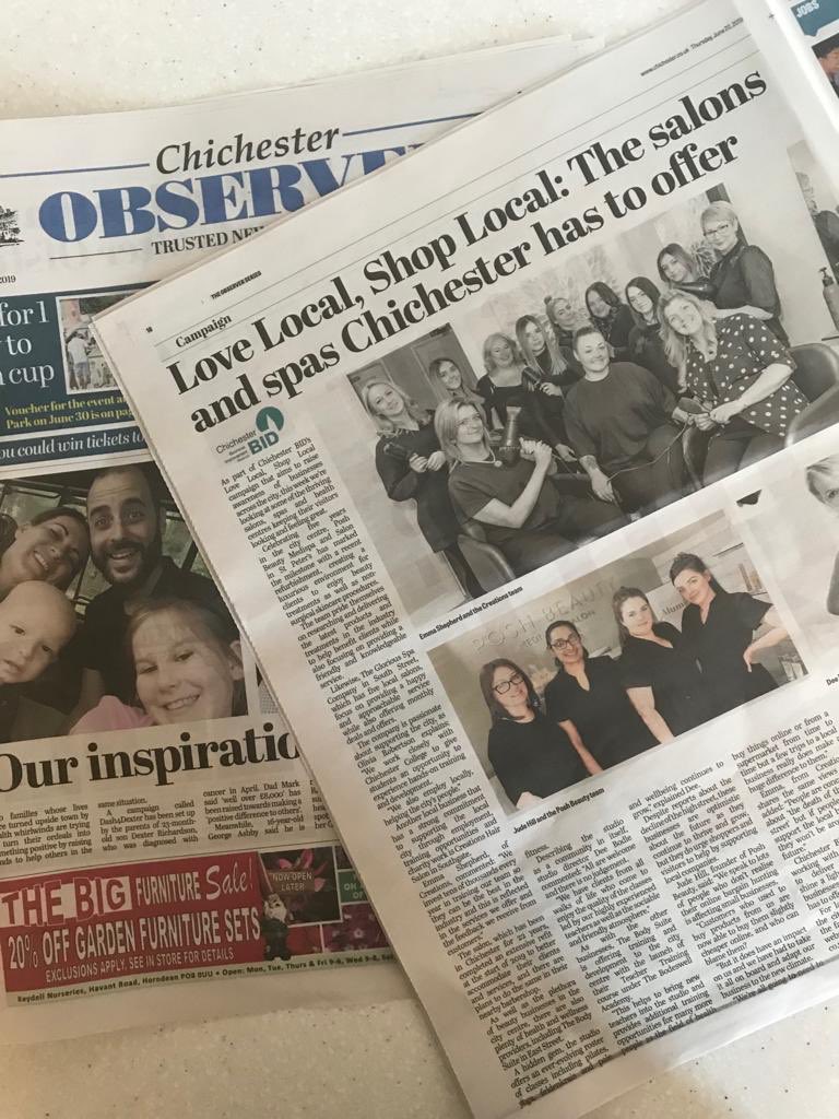 This week’s #LoveLocalShopLocal article in @Chiobserver gets the #Chichester treatment! Featuring interviews with Posh Beauty @TheBodySuite @GloriousSpa and @creationshairuk. Pick up your copy today to read more.