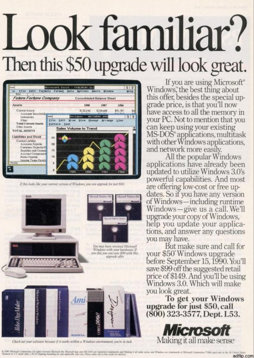 WindowsDocs's tweet photo. A real #FlashbackFriday treat with some print adverts for Microsoft products. Any of these ring a bell?
#MicrosoftMouse #QuickBASIC #Windows3 https://t.co/DNNyW3RMUQ