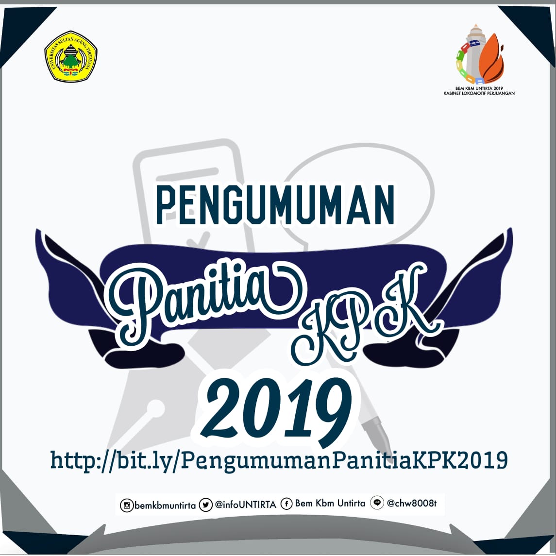 [ KPK UNTIRTA 2019 ]

HALO PARA MAHASISWA UNTIRTA !

Terimakasih kepada kalian yang telah mengikuti rangkaian kegiatan Open Recruitment Panitia KPK UNTIRTA 2019 kemarin.
Link pengumuman susunan panitia KPK 2019

bit.ly/PengumumanPani…

#BEMUntirta2019
