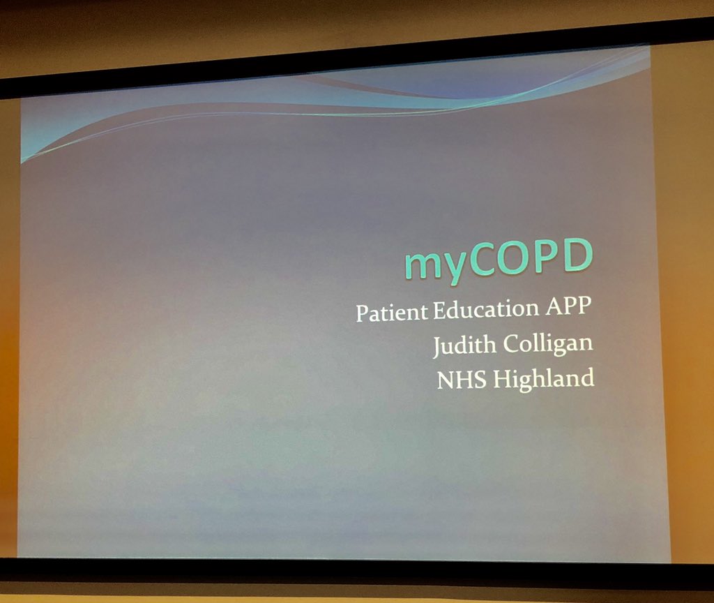 Jude Colligan on rolling out the use of #myCOPD app in pulmonary rehab in <a href="/NHSHighland/">NHS Highland</a> to overcome geographical challenges #SPRAG19