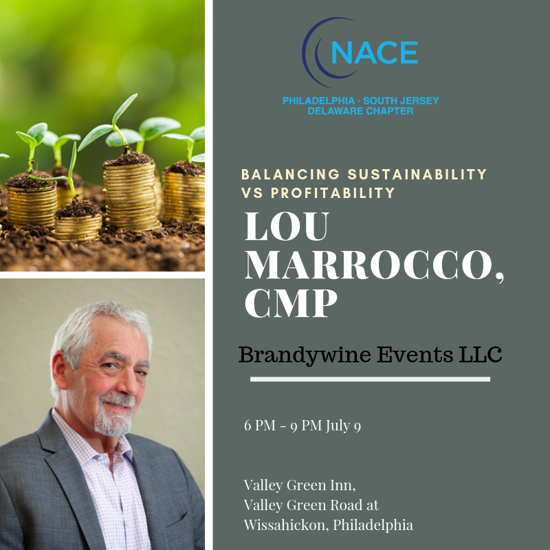 Learn how to create sustainable events while also saving money at our 7/9 meeting at Valley Green Inn!
OUR SPEAKER: Lou Marrocco, CMP, President of Brandywine Events. He has been in hospitality for 30+ years.  nacephilly.com/events/july-20… #GoGreen #sustainability #catering #philly