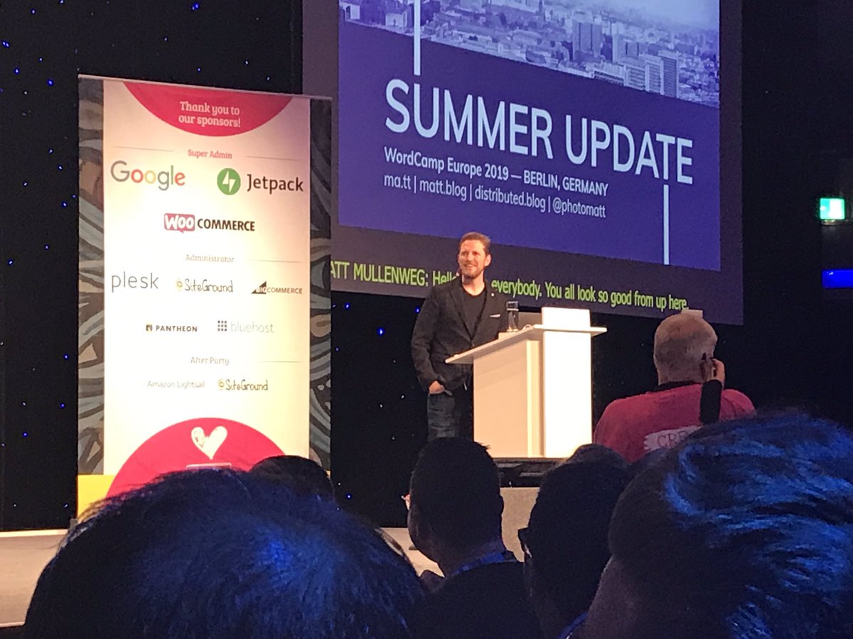 Good to be back :-) Hi everyone! #WCEU2019 #MattMullenweg