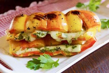 Enjoya Pepper Grilled Cheese with Chimichurri 
A unique gluten-free grilled cheese sandwich with a stunning Enjoya pepper used in lieu of bread. You can make it outside on the grill at your summer barbecues.  Prep Time: 35 minutes Serves 4 bit.ly/2XYhEXS 
#glutenfree
