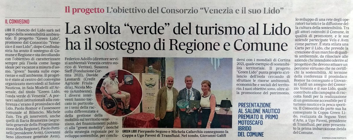 Oggi sul Gazzettino un articolo racconta il convegno al Salone Nautico per presentare il progetto del Green Lido, un'intera isola di #sostenibilità, di cui stiamo seguendo tutte le fasi realizzative, come ha ben spiegato il nostro Nicola Moro. Con Consorzio Venezia e il suo Lido.
