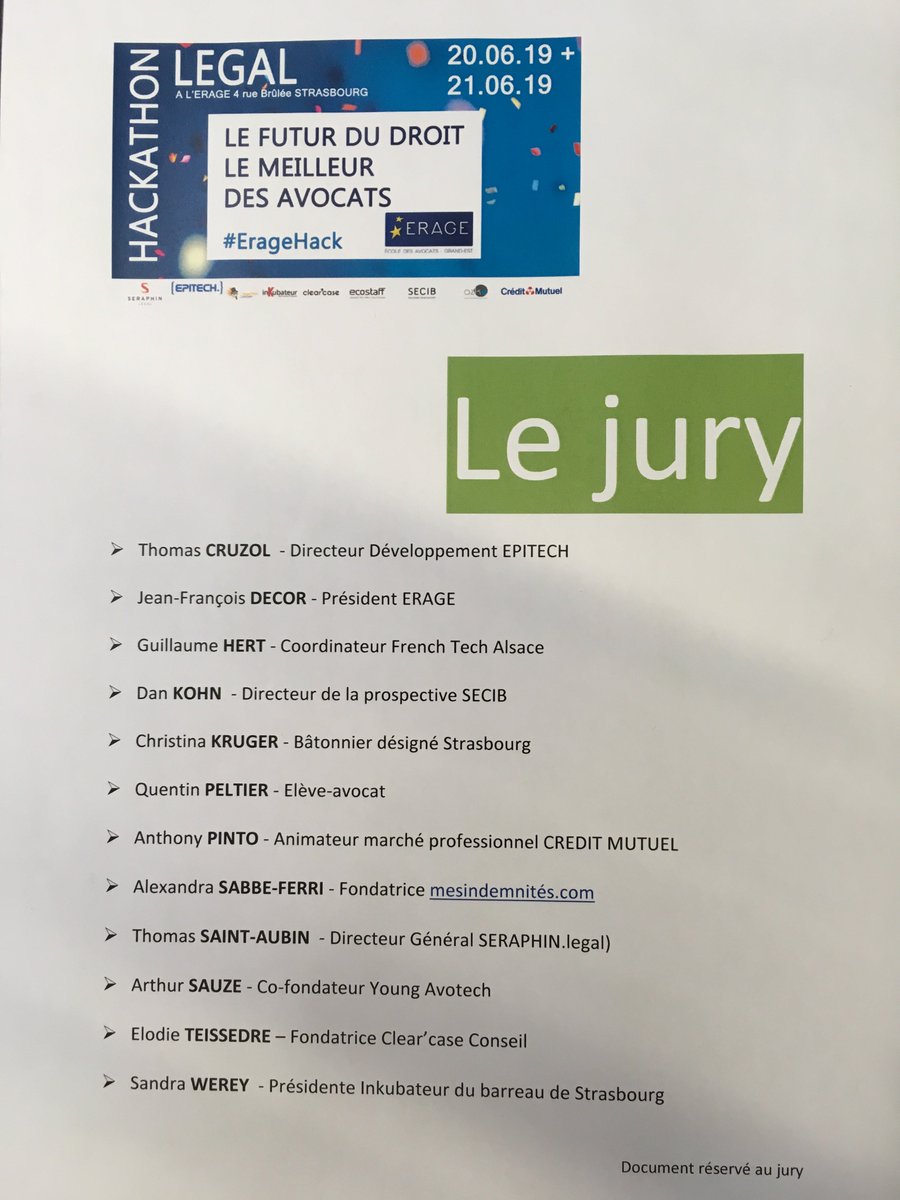 Seraphinades's tweet photo. Un grand #merci au #jury d'#experts présent pour cette grande #finale #eragehack !!! bon courage pour tous les #apprentis porteurs de projet #legaltech Mais qui sont les #jurés ????!!! petit rappel 😀😃😀 https://t.co/GmtSSYRKt7
