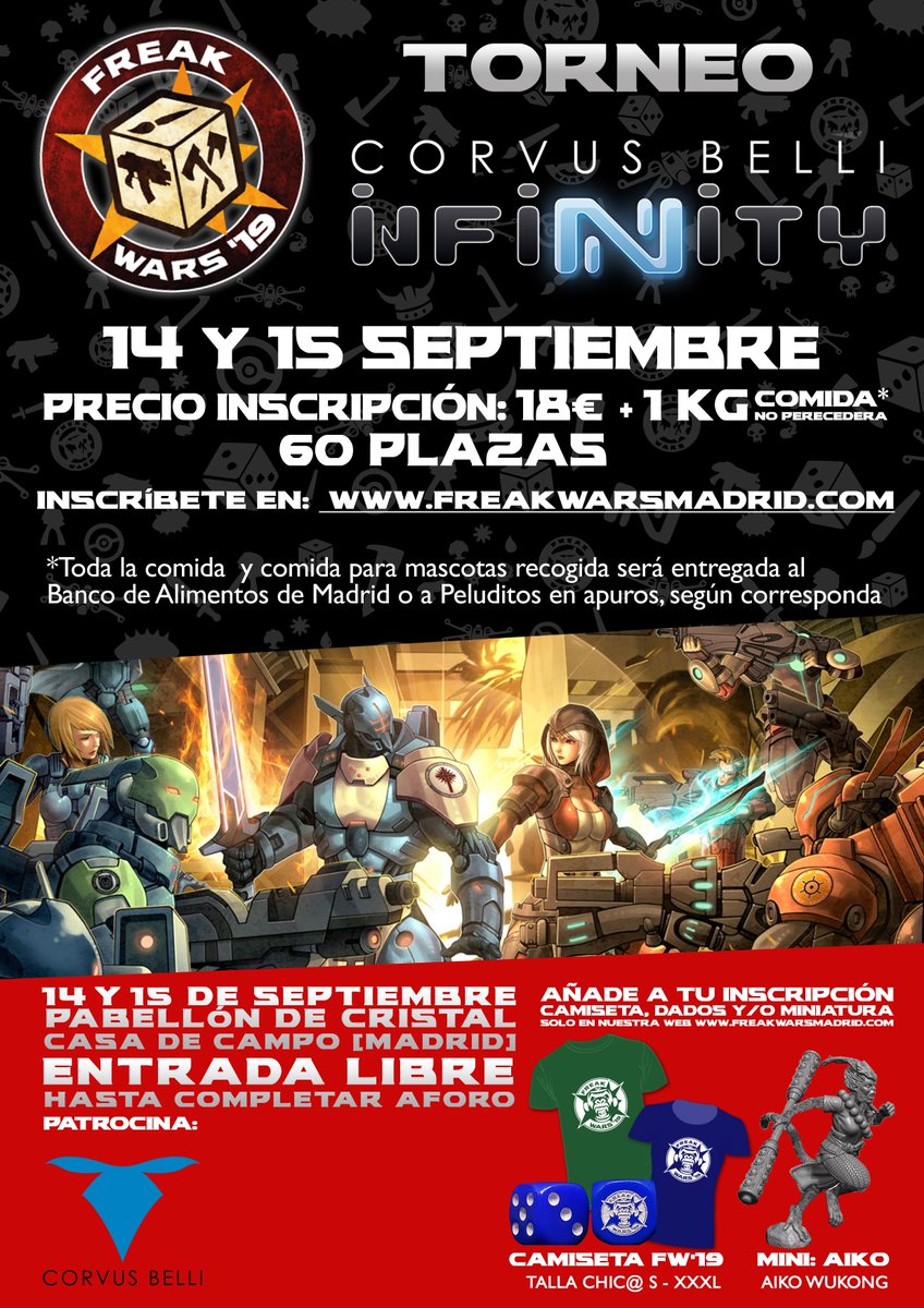 📣 Torneo de @infinityTG_ES 

👩👦 60 plazas
📆 Sábado 14 y Domingo 15 de sept a las 9:00 
💲 18€
💕 1KG de comida que se donará al <a href="/bancoalimadrid/">BancoAlimentosMadrid</a> y/o 1KG de alimento para animales que se donará a la asociación <a href="/PeluditosApuros/">Peluditos En Apuros</a>

Inscríbete aquí ➡buff.ly/2Fmy1WK