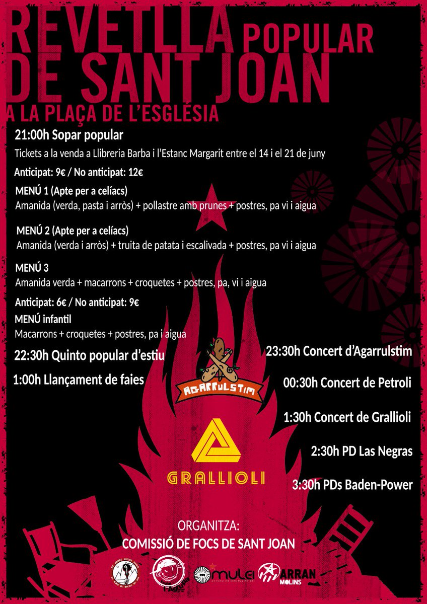GRALLIOLI's tweet photo. 🔥🔥🔥Diumenge farem cremar Molins celebrant el nostre 7è aniversari a la Revetlla de Sant Joan! 🤟🔥🔥🔥 https://t.co/gPljWWSLc2