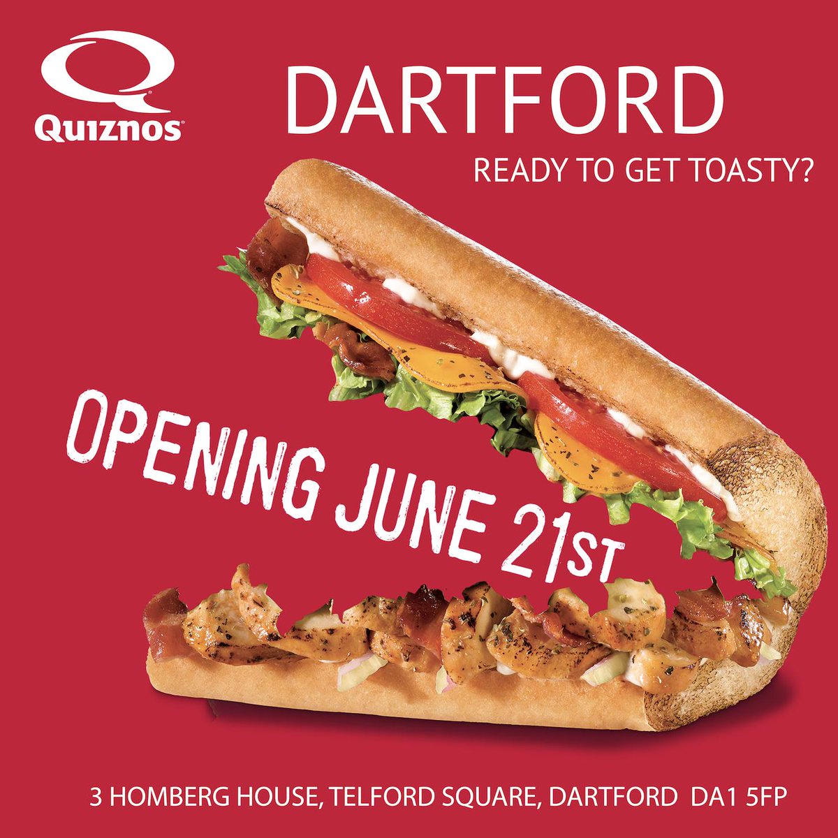 QuiznosUK's tweet photo. DARTFORD! TODAY is the day! We are ready to welcome you and serve you any of our famously delicious toasted Sub sandwiches. What you waiting for? 

#quiznosuk #Dartford #foodgasm #Dartfordbridge https://t.co/PAqZWKCL0L