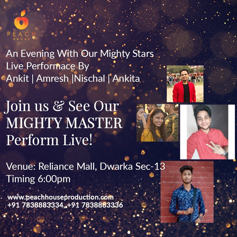 HousePeach's tweet photo. We invite you to join us on the live performance of our mighty master. 
Come &amp; join us to see some live action today at Reliance Mall, sector-13,Dwarka @ 6 PM
Or
You can visit us on Facebook live!
Website: https://t.co/Vk2gm0YhF7
Ph.: 7838883334 https://t.co/yHZ05lnhVQ