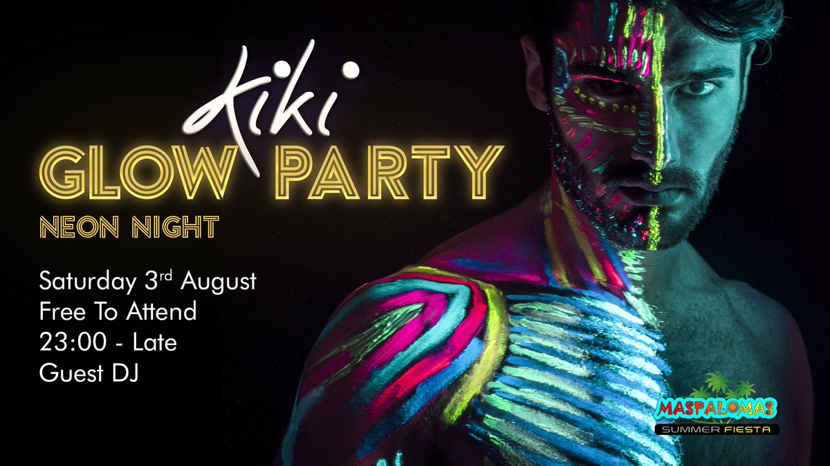 Maspalomas Summer Fiesta (@maspalomasf) on Twitter photo Get your Glow On at <a href="/kiki_GC/">Kiki / Terrace Bar</a> during Maspalomas Summer Fiesta 2019.
Saturday 3rd August
Guest DJ
Free to attend
23:00 - Late
#SummerFiesta2019 Get your Glow On at <a href="/kiki_GC/">Kiki / Terrace Bar</a> during Maspalomas Summer Fiesta 2019.
Saturday 3rd August
Guest DJ
Free to attend
23:00 - Late
#SummerFiesta2019