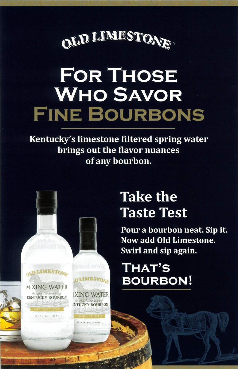 HighbridgeH2O's tweet photo. Old Limestone Mixing Water: The Official Companion of Kentucky Bourbon https://t.co/RPPmB4dTJ2