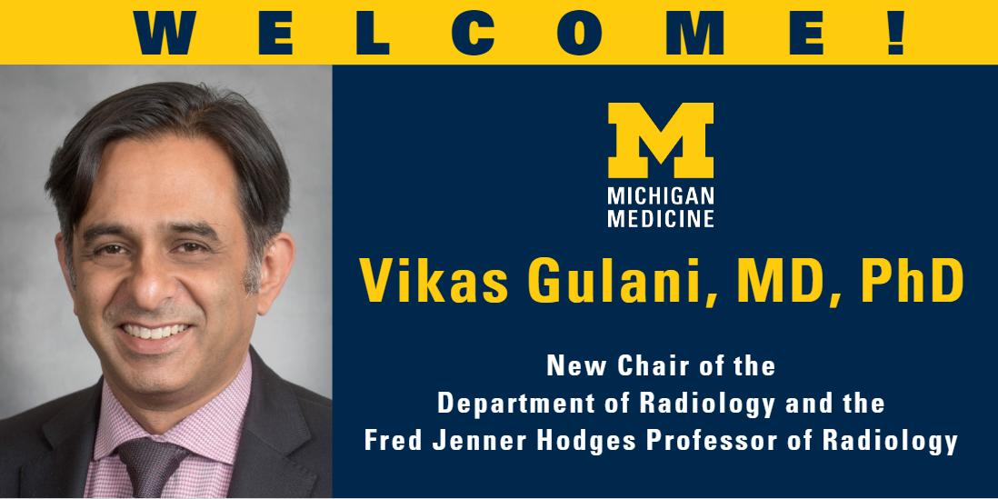 Vikas Gulani, MD, PhD, has been named Chair of the Department of Radiology and the Fred Jenner Hodges Professor of Radiology, effective July 1, 2019.

@mrivikas <a href="/umichmedicine/">Michigan Medicine</a>