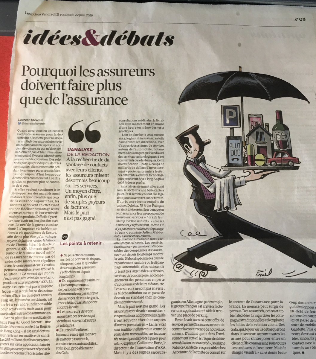 À lire Laurent Thevenin dans <a href="/LesEchos/">Les Echos</a> de ce week-end. Je retiens : l’assurance et en même temps les #services. Pour y arriver, soignez la relation client !