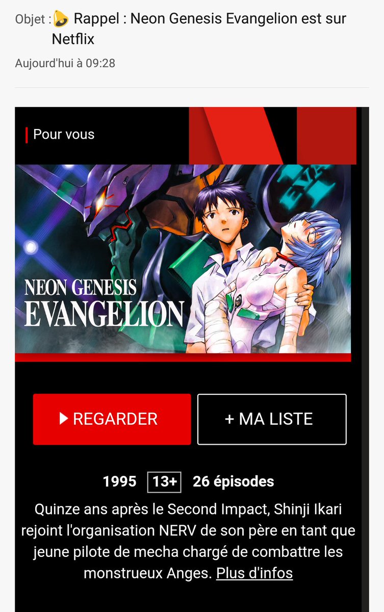 Kyujugo02's tweet photo. Ça y est c'est sorti !!
Profitez pour ceux qui ne l'ont pas vu, ça marche aussi pour ceux qui l'ont déjà vu ! #Netflix #evangelion https://t.co/rHJaonVrZs