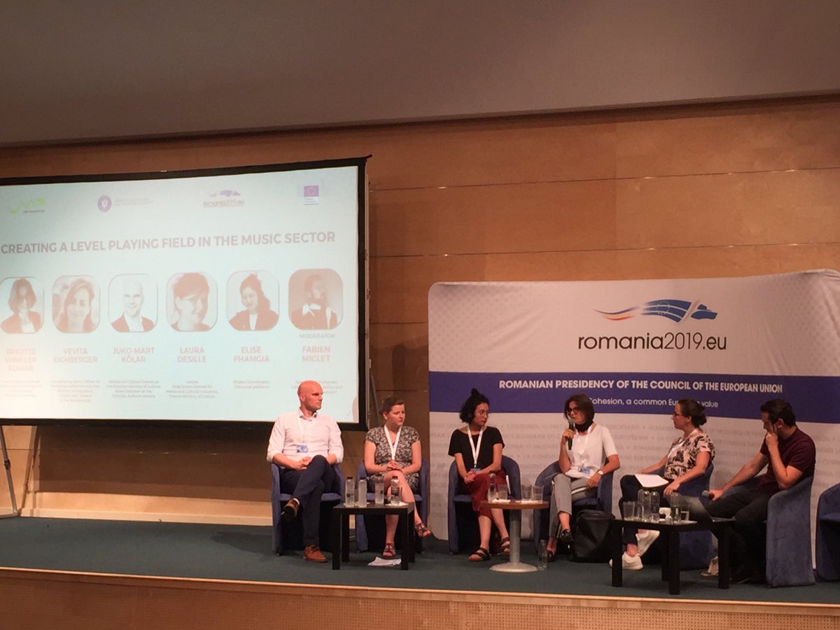 CED_RO_Culture's tweet photo. How do MS support the #music sector?An essential talk with Brigitte Winkler-Komar (AT Federal Chancellery),Vevita Eichberger (NL Min.of Culture),Juko-Mart Kõlar (EE Min.of Culture),Laura Desille (FR Min.of Culture),Elise Phamgia (Liveurope).Moderated by ⁦@Fabien_Miclet⁩ https://t.co/P2nf1vnuoA