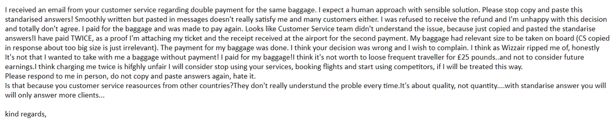 marzencja's tweet photo. @wizzair as it's not possible to DM you, I'm going to write it here...I feel that you rip me off..and expect to receive the refund. That's my offical complaint! #wizzair#complaint#ripoff https://t.co/W1Lc7H0N0g