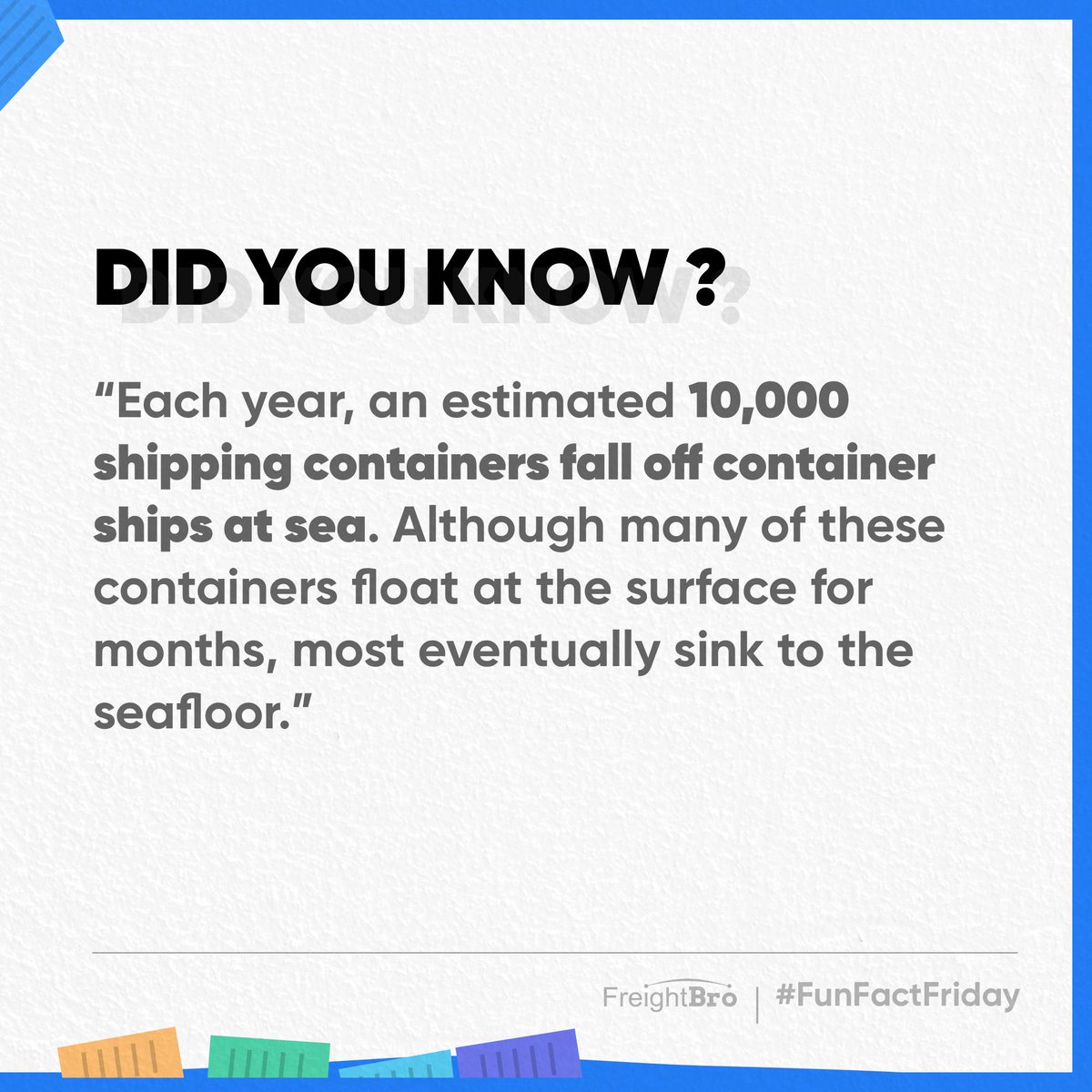 freightify_'s tweet photo. Fun Fact for the week! #funfactfriday #shippingindustry #logistics #freight #freightforwarding #containers #digitization #freightbro #freightech https://t.co/EAW45OLCe4