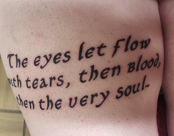 New thigh tattoo. Part of the flavor text of my favorite flavor text. #mtg #magicthegathering #fleshgears<a href="/tag/magicthegathering"class="tags"><span>#magicthegathering</span></a><a href="/tag/mtg"class="tags"><span>#mtg</span></a><a href="/tag/fleshgears"class="tags"><span>#fleshgears</span></a>