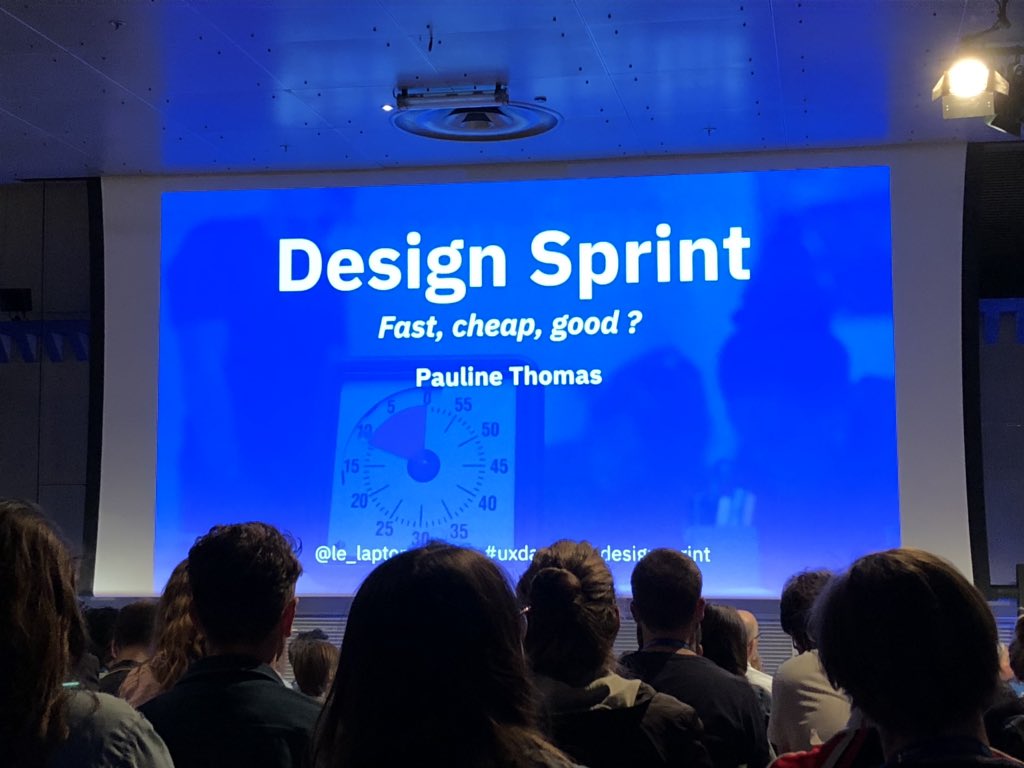 C’est parti pour la conf #designsprint  #UXDays19 de Pauline du <a href="/Le_Laptop/">Le Laptop</a>. La salle est pleine mais chez @wax_int on a une place au top !