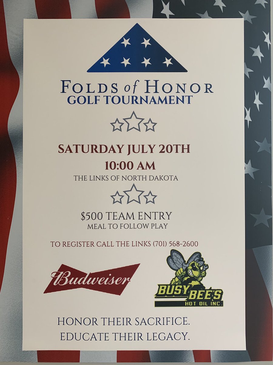LinksofND's tweet photo. @FoldsofHonor Golf Tournament is about a month away. Get signed up by callingThe Links (701) 568-2600 https://t.co/OnIXoY5w3N