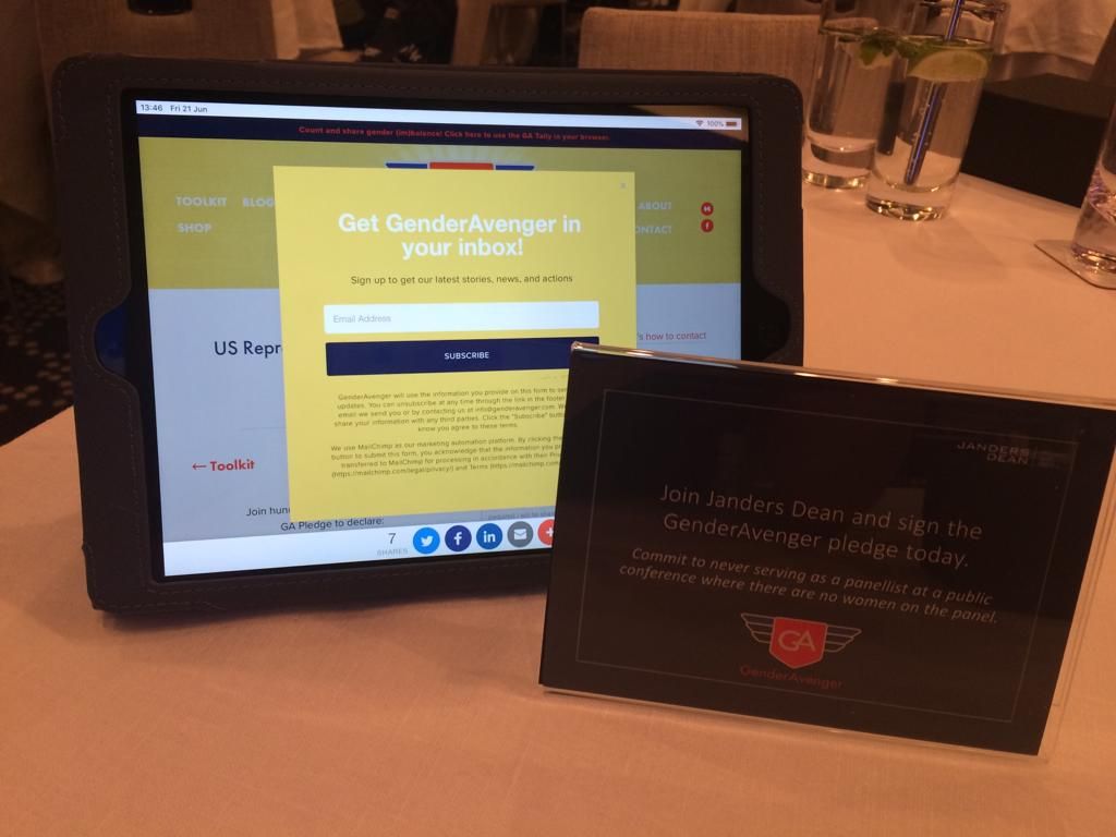 Dear #JDHorizons friends and family, 

We invite you all to sign the <a href="/GenderAvenger/">GenderAvenger</a> pledge found on the iPads on your tables and declare you will not serve as a panelist at a public conference when there are no women on the panel. 

Pledge now: buff.ly/2E5PLHG